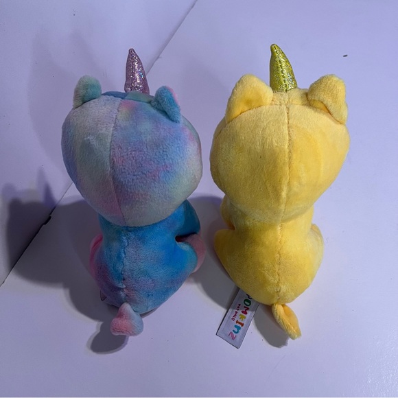 Pomkinz Pet Pals Tie Dye Yellow Plush Unicorn Dogs 7" Stuffed Animal Lot of 2 - Picture 4 of 7